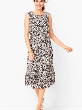 Talbots Sleeveless Leopard-Print Midi Dress in Cream & Black Size 16